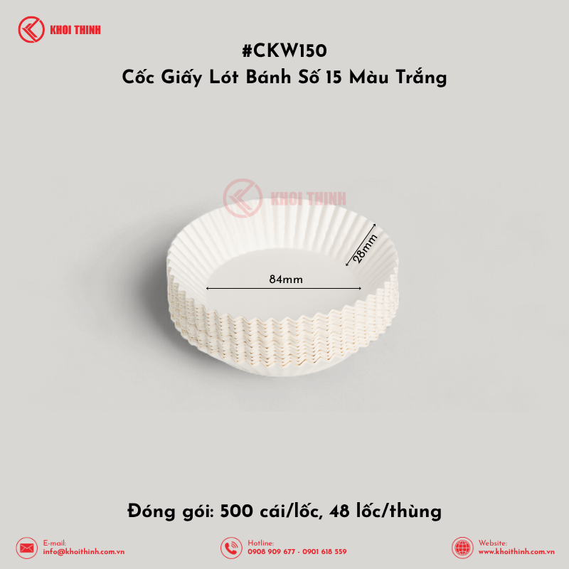  Cốc Giấy Lót Bánh Số 8, 10, 12, 15 Màu Trắng | Khôi Thịnh 