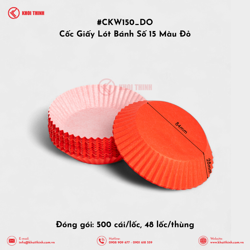  Cốc Giấy Lót Bánh Số 8, 10, 12, 15 Màu Đỏ | Khôi Thịnh 