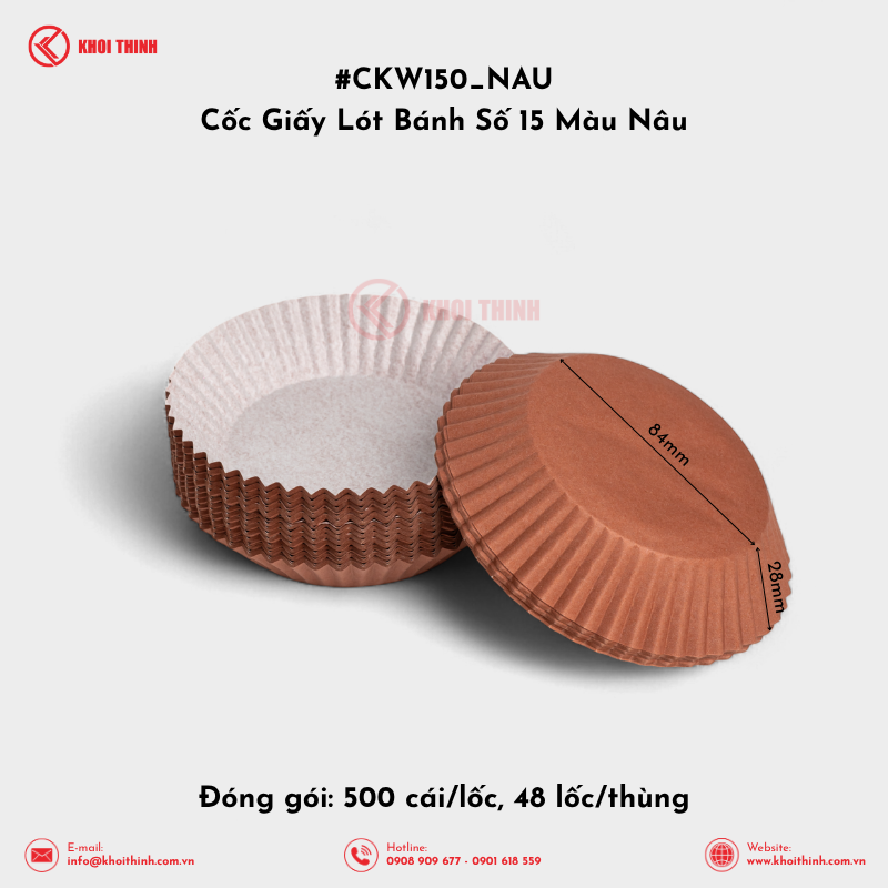  Cốc Giấy Lót Bánh Số 8, 10, 12, 15 Màu Nâu | Khôi Thịnh 