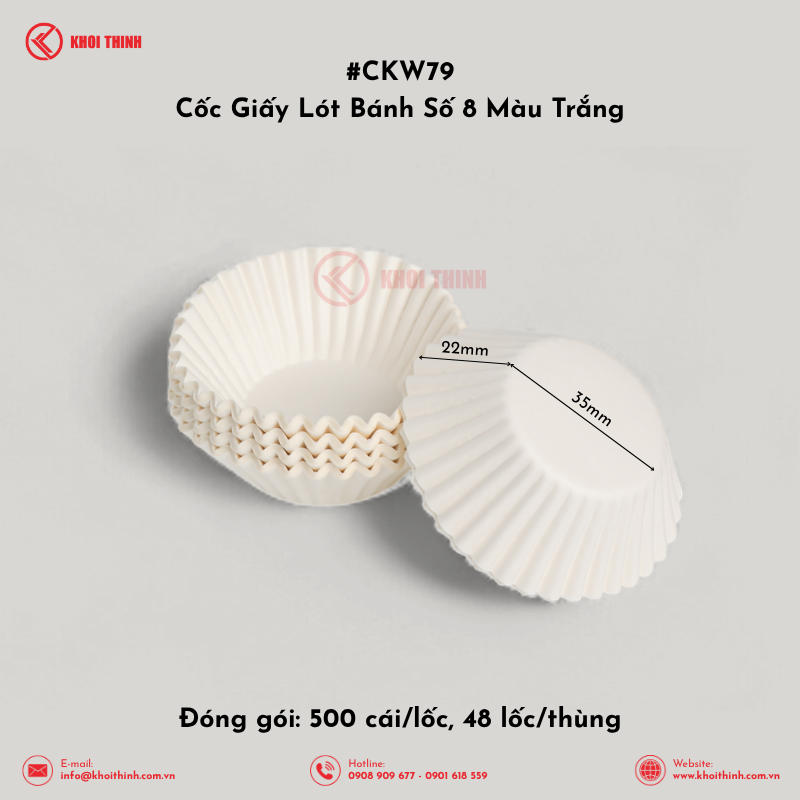  Cốc Giấy Lót Bánh Số 8, 10, 12, 15 Màu Trắng | Khôi Thịnh 