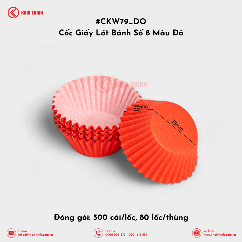  Cốc Giấy Lót Bánh Số 8, 10, 12, 15 Màu Đỏ | Khôi Thịnh 