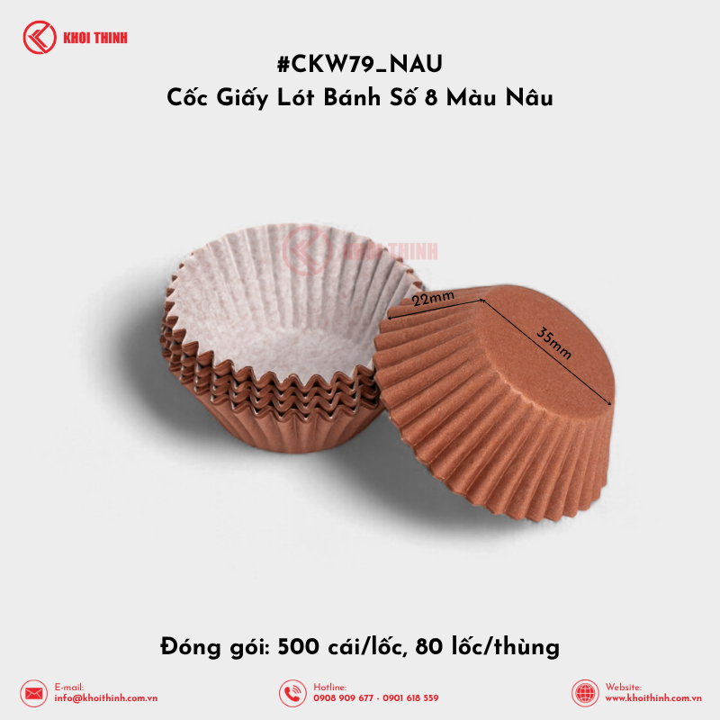 Cốc Giấy Lót Bánh Số 8, 10, 12, 15 Màu Nâu | Khôi Thịnh 