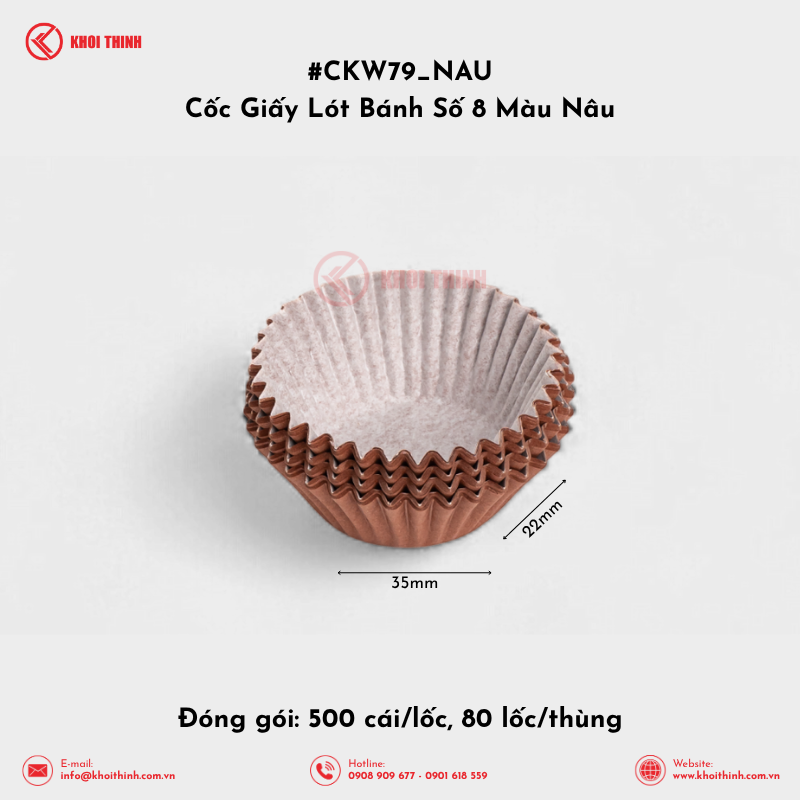  Cốc Giấy Lót Bánh Số 8, 10, 12, 15 Màu Nâu | Khôi Thịnh 