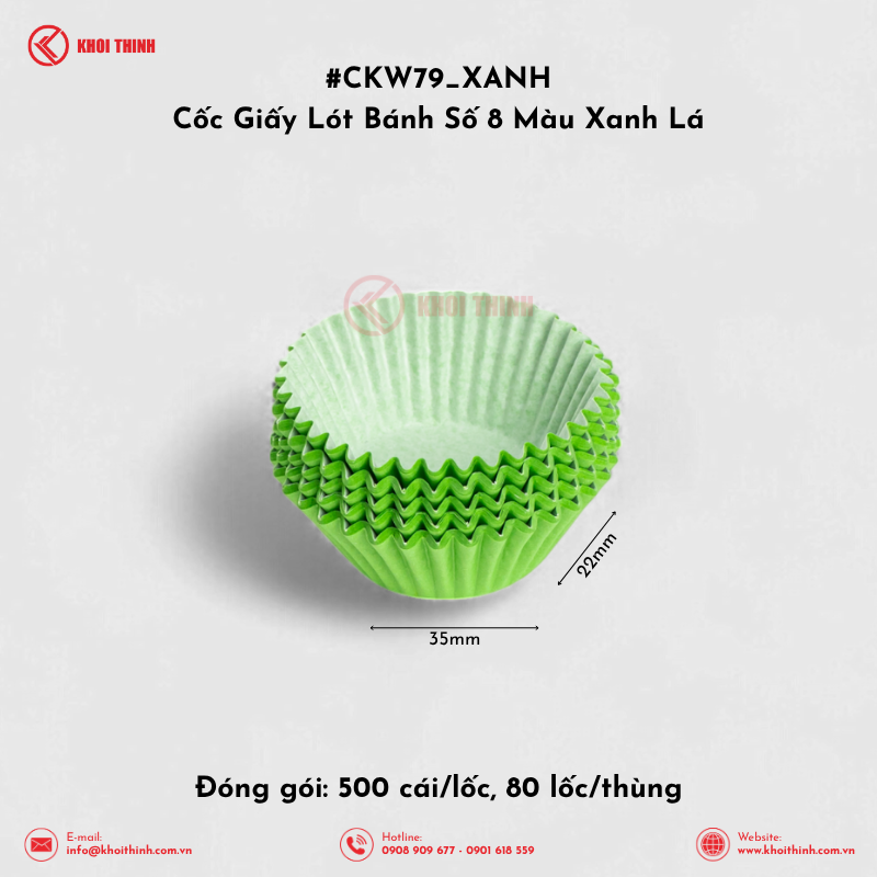  Cốc Giấy Lót Bánh Số 8, 10, 12, 15 Màu Xanh Lá | Khôi Thịnh 