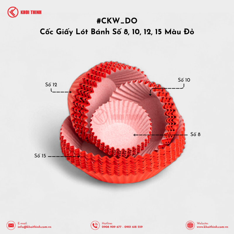  Cốc Giấy Lót Bánh Số 8, 10, 12, 15 Màu Đỏ | Khôi Thịnh 