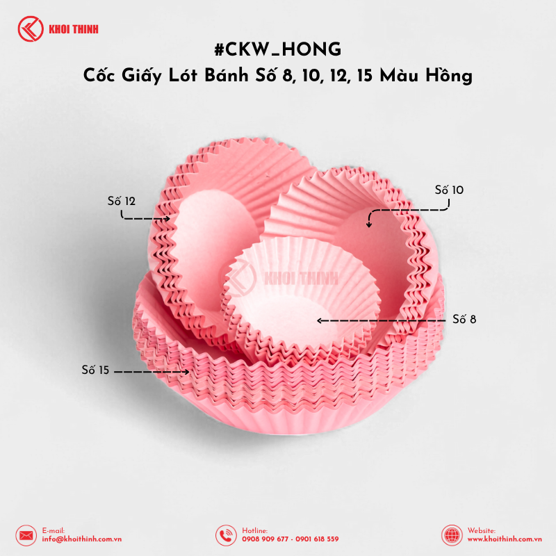  Cốc Giấy Lót Bánh Số 8, 10, 12, 15 Màu Hồng | Khôi Thịnh 