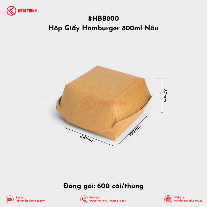  HBB800 Hộp Giấy Hamburger 800ml Nâu | Khôi Thịnh 