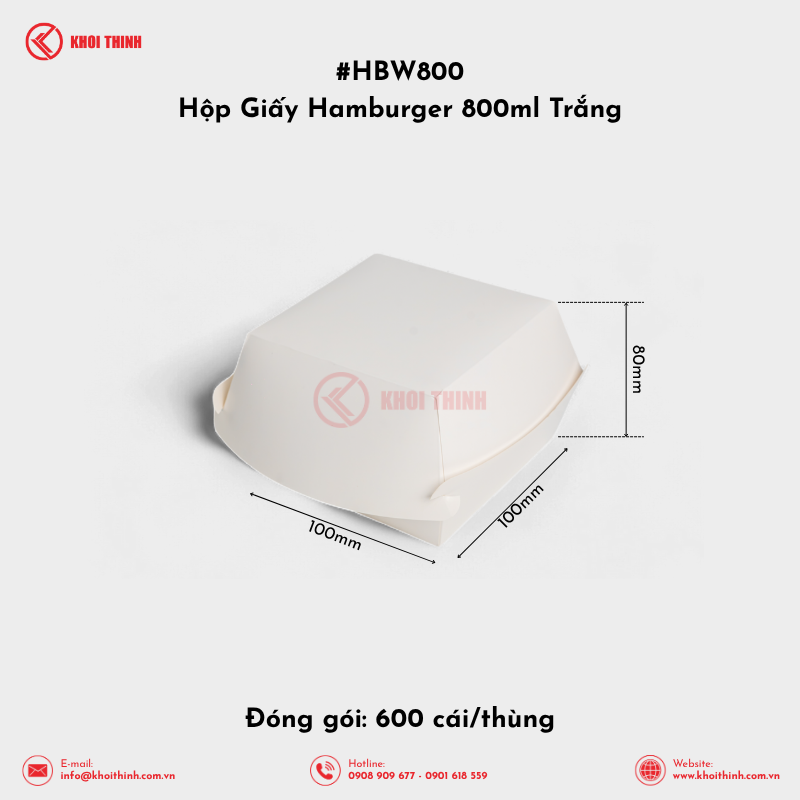  HBW800 Hộp Giấy Hamburger 800ml Trắng | Khôi Thịnh 