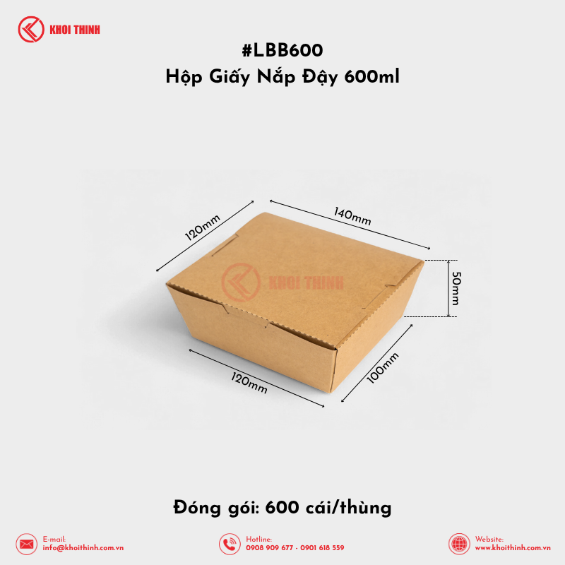  LBB600 Hộp Giấy Nắp Đậy 600ml Nâu | Khôi Thịnh 