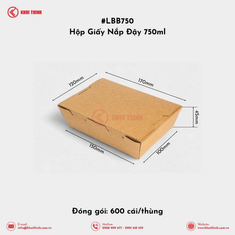  LBB750 Hộp Giấy Nắp Đậy 750ml Nâu | Khôi Thịnh 