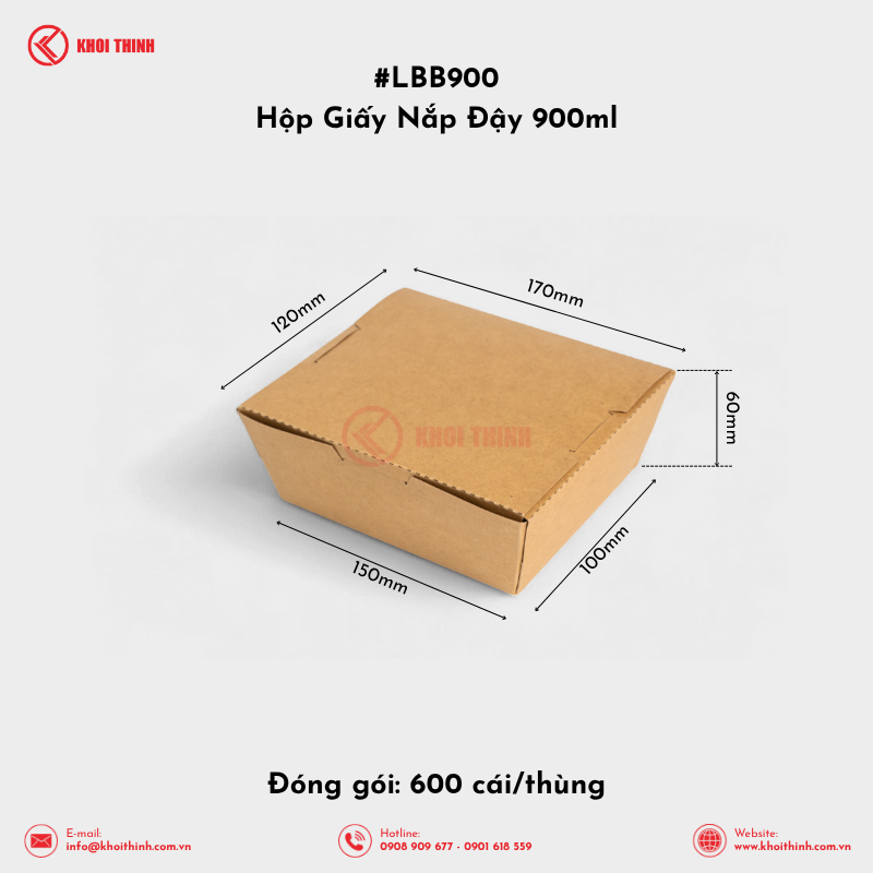  LBB900 Hộp Giấy Nắp Đậy 900ml Nâu | Khôi Thịnh 
