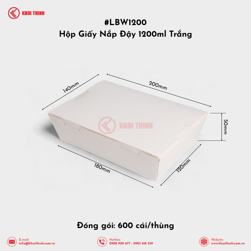  LBW1200 Hộp Giấy Nắp Đậy 1200ml Trắng | Khôi Thịnh 