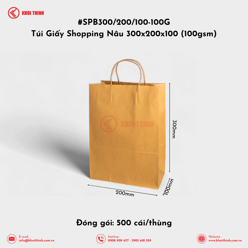  SPB300/200/100-100G Túi Giấy Shopping Nâu 300x200x100 (100gsm) | Khôi Thịnh 