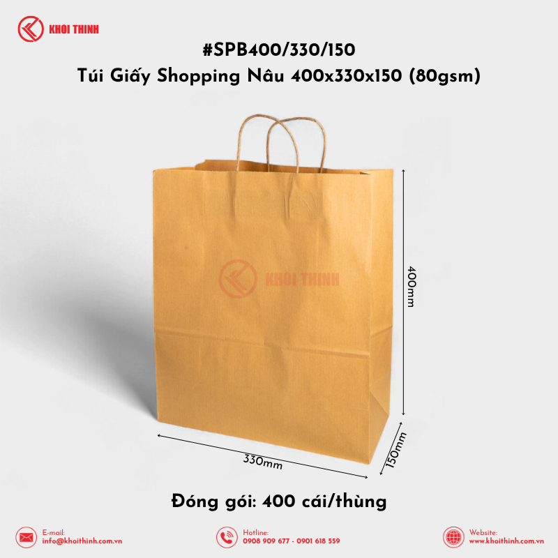  SPB400/330/150 Túi Giấy Shopping Nâu 400x330x150 (80gsm) | Khôi Thịnh 