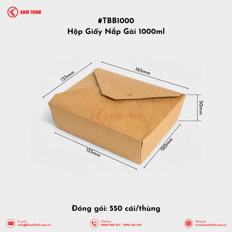  TBB1000 Hộp Giấy Nắp Gài 1000ml Nâu | Khôi Thịnh 