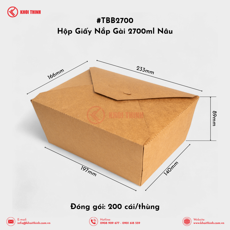  TBB2700 Hộp Giấy Nắp Gài 2700ml Nâu | Khôi Thịnh 
