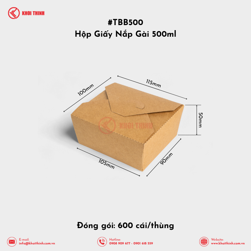  TBB500 Hộp Giấy Nắp Gài 500ml Nâu | Khôi Thịnh 