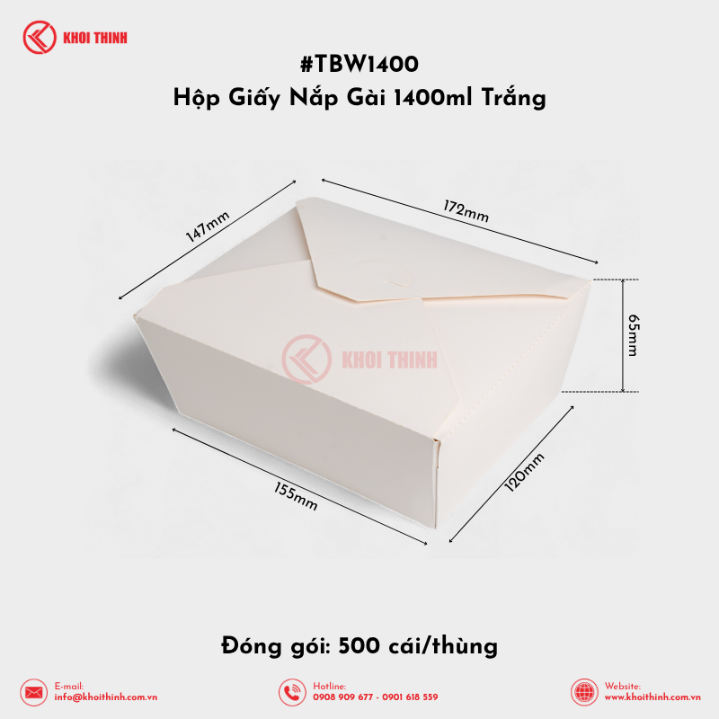  TBW1400 Hộp Giấy Nắp Gài 1400ml Trắng | Khôi Thịnh 