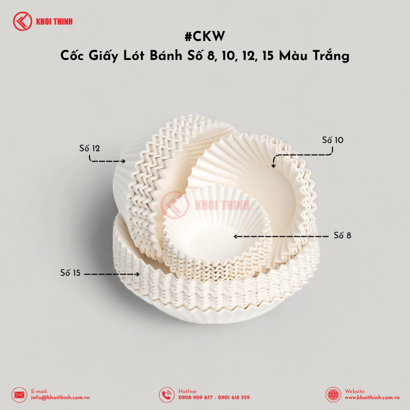  Cốc Giấy Lót Bánh Số 8, 10, 12, 15 Màu Trắng | Khôi Thịnh 