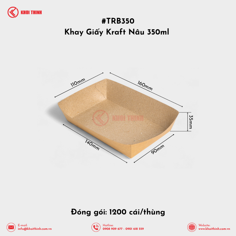  TRB350 Khay Giấy Kraft Nâu 350ml | Khôi Thịnh 