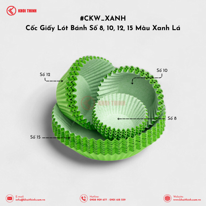  Cốc Giấy Lót Bánh Số 8, 10, 12, 15 Màu Xanh Lá | Khôi Thịnh 