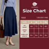  K825 Chân váy Denim dáng dài Indigo phối chỉ nổi Kenosho 