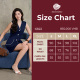  K822 Áo gile nữ navy dáng dài cổ V phối viền trắng Kenosho 