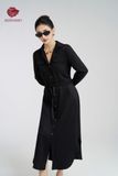  Đầm Sơ Mi Đen Dáng Dài Thắt Eo Thanh Lịch - K808 
