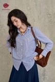  K824 Áo sơ mi cotton kẻ xanh, cổ trắng, dài tay. Kenosho 