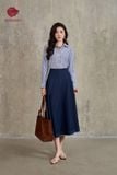  K824 Áo sơ mi cotton kẻ xanh, cổ trắng, dài tay. Kenosho 