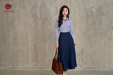  K824 Áo sơ mi cotton kẻ xanh, cổ trắng, dài tay. Kenosho 