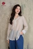  K829 Áo sơ mi nữ chấm bi đen trắng dài tay Kenosho 