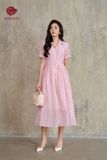  K838 Đầm tơ chấm bi hồng dáng xòe thanh lịch Kenosho 
