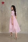  K838 Đầm tơ chấm bi hồng dáng xòe thanh lịch Kenosho 