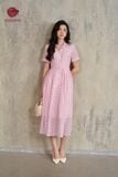  K838 Đầm tơ chấm bi hồng dáng xòe thanh lịch Kenosho 