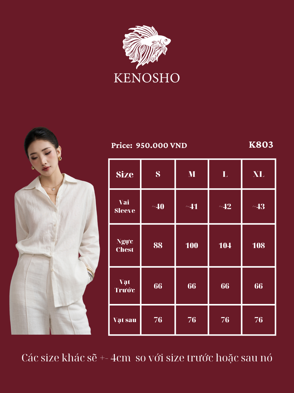  K803 - Áo Sơ Mi Nữ Linen Trắng Thiết Kế Cổ V Thanh Lịch | Kenosho 