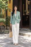 Blazer Xanh Linen Dáng Suông Một Cúc K817 