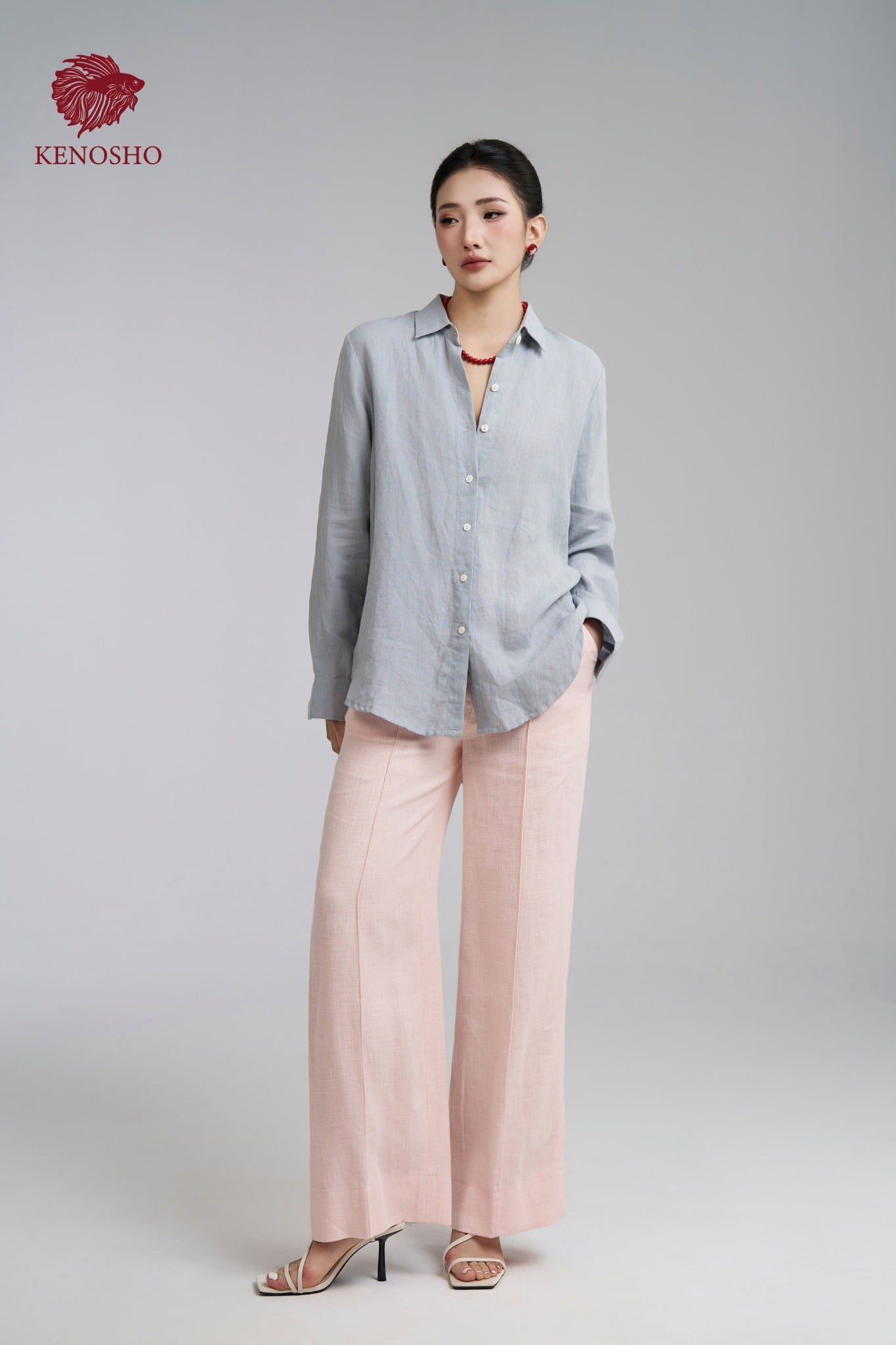  K634 - Áo sơ mi linen màu xanh Pastel | Kenosho 