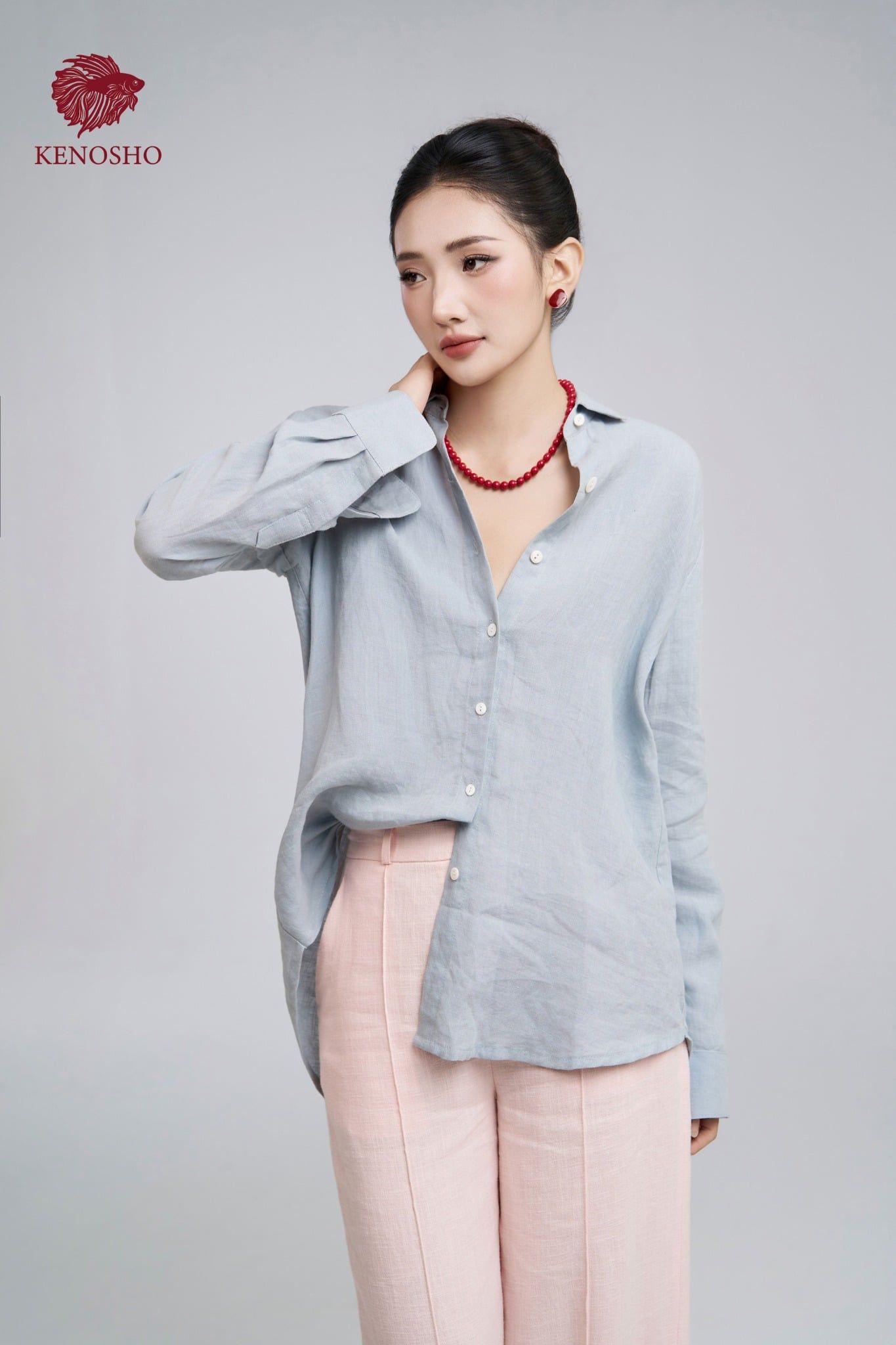  K634 - Áo sơ mi linen màu xanh Pastel | Kenosho 