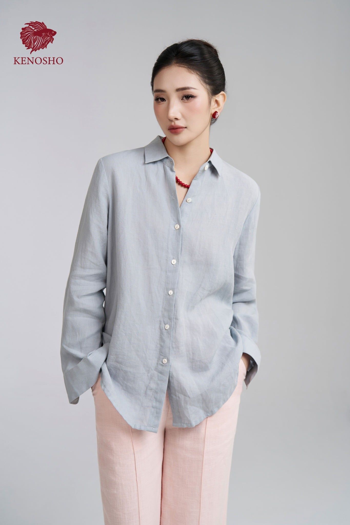  K634 - Áo sơ mi linen màu xanh Pastel | Kenosho 