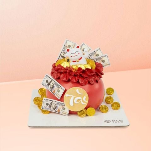 Bánh Kem Thần Tài - Mèo Tài Lộc Đỏ