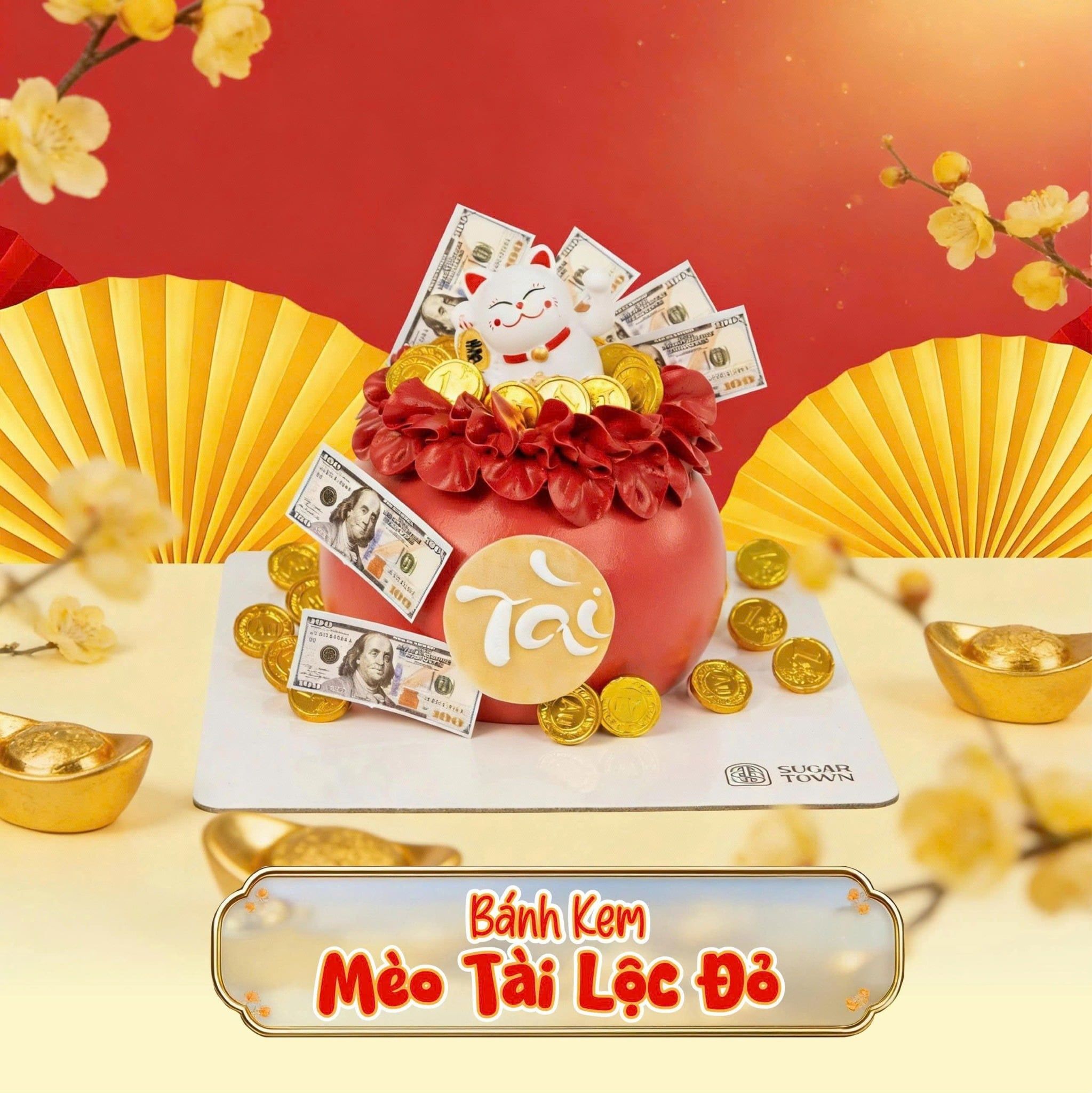  [Pre - Order] Bánh Kem Thần Tài - Mèo Tài Lộc Đỏ 