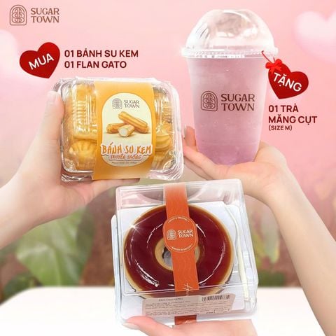  Combo 01 bánh Su Kem & 01 Flan Gato (Tặng trà măng cụt) 