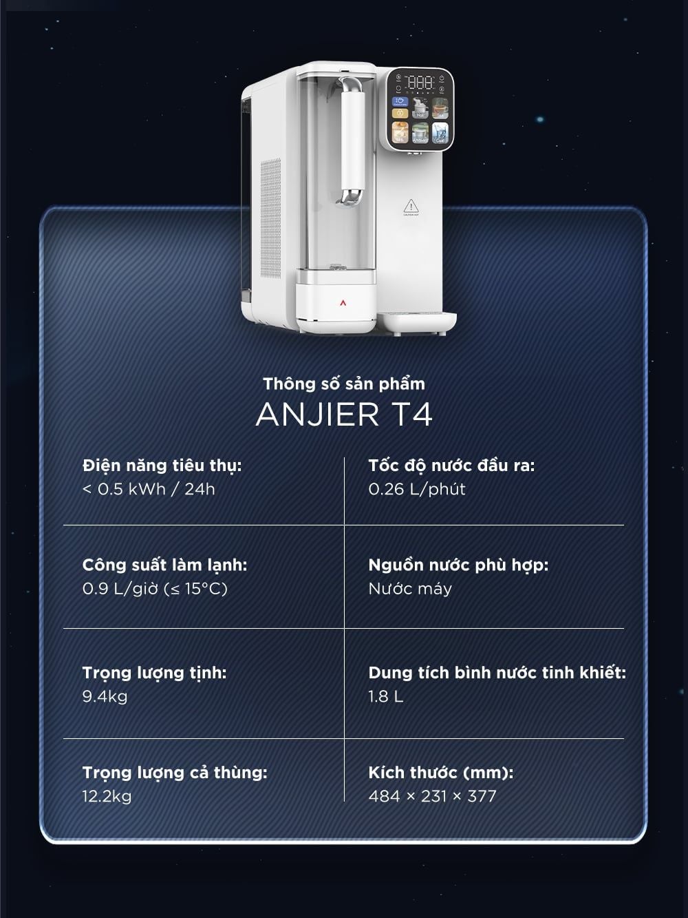  Máy lọc nước bù khoáng nóng & lạnh để bàn ANJIER T4 