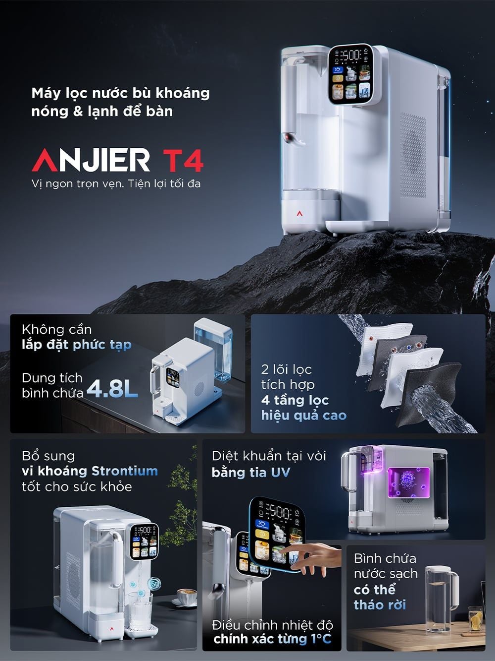  Máy lọc nước bù khoáng nóng & lạnh để bàn ANJIER T4 