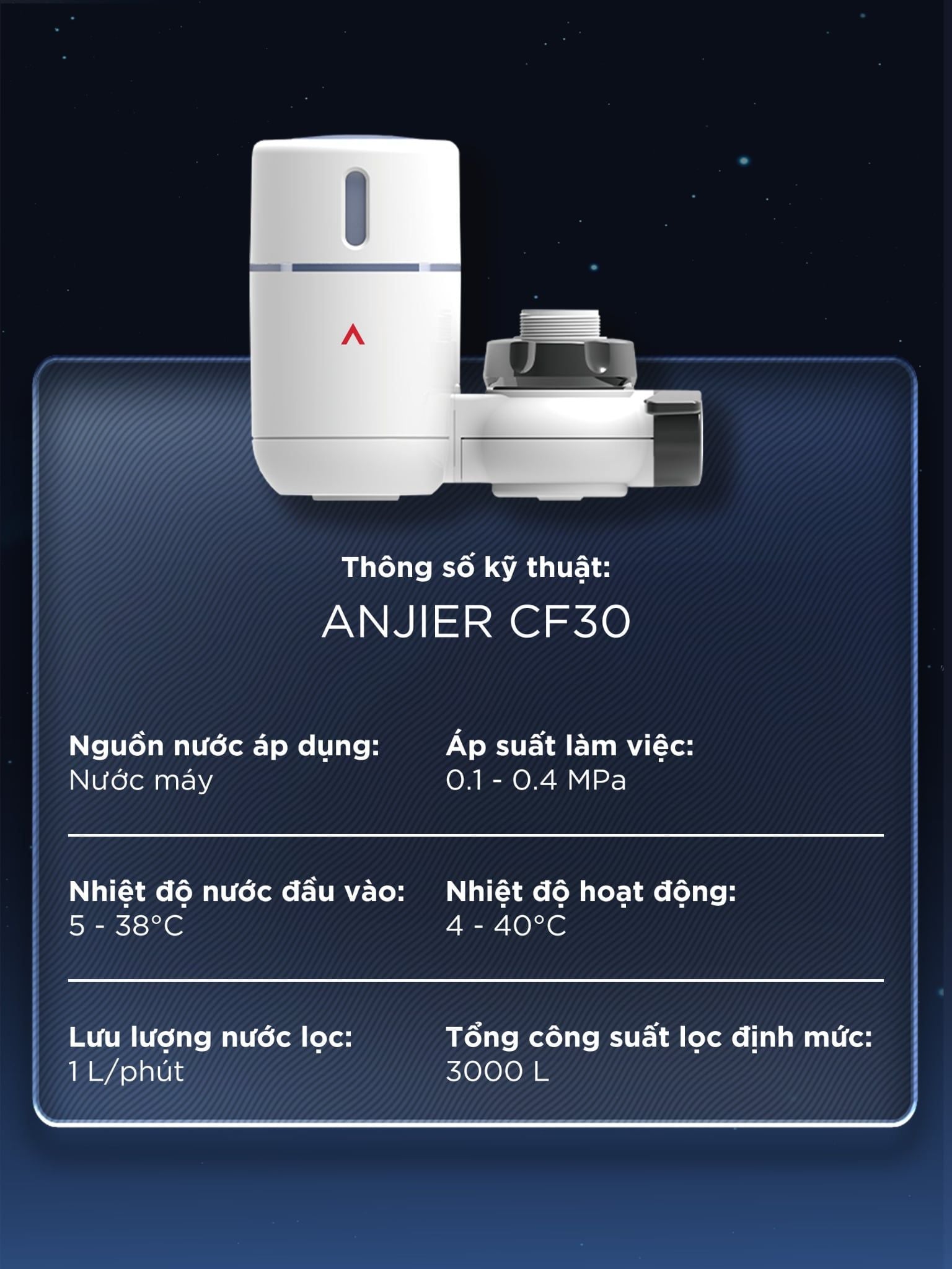  Đầu lọc nước tại vòi ANJIER CF30 