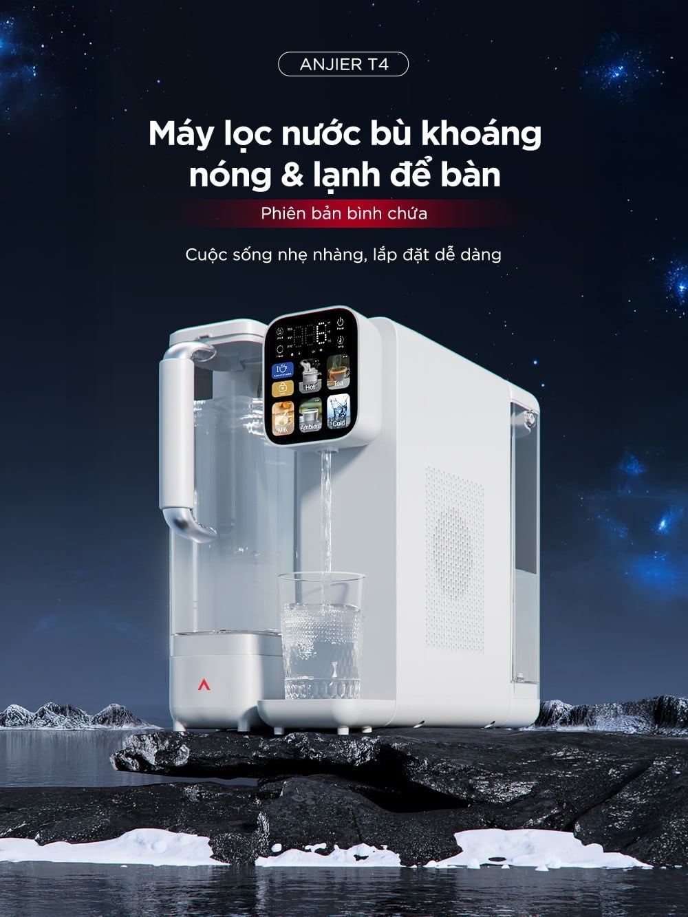  Máy lọc nước bù khoáng nóng & lạnh để bàn ANJIER T4 