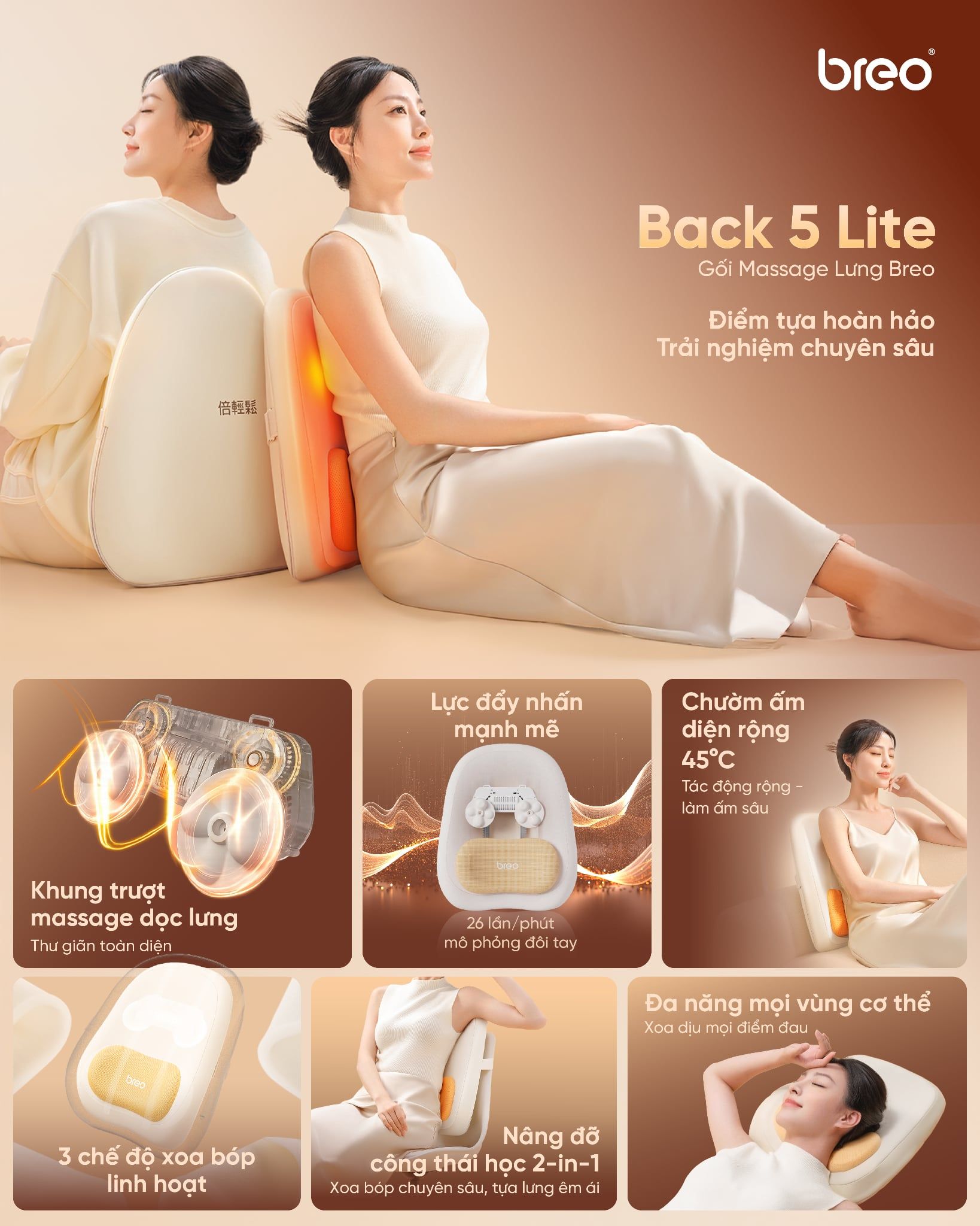  Gối Massage Lưng Breo Back 5 Lite 