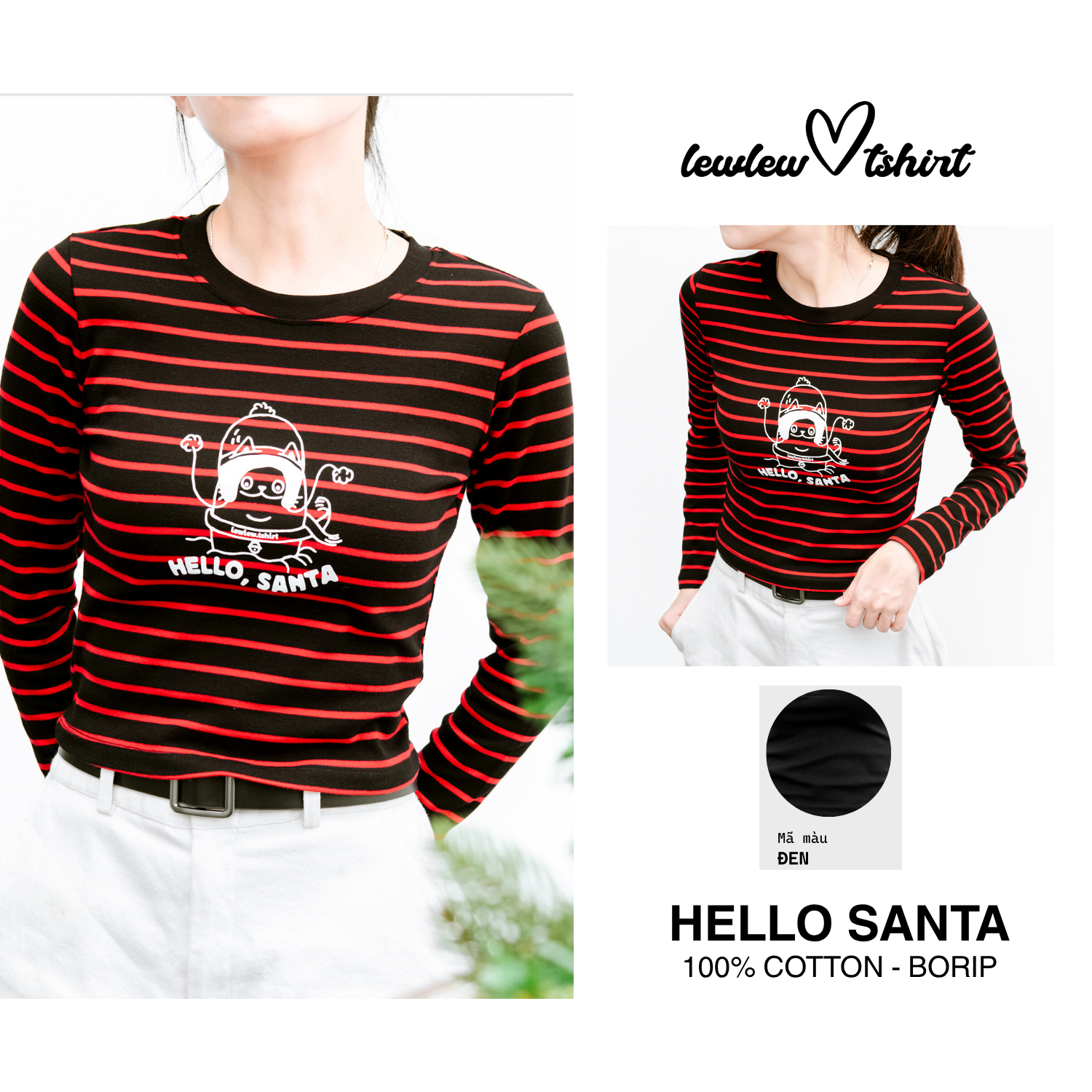 Hello Santa Tay Dài Đen Kẻ Đỏ