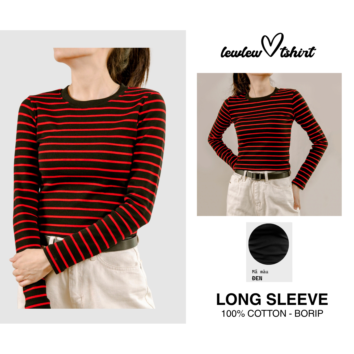 Long Sleeve Crop Top Đen Kẻ Đỏ